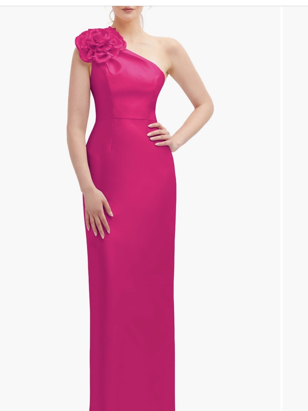 Alfred Sung One-Shoulder Satin Column Dress in Fuchsia